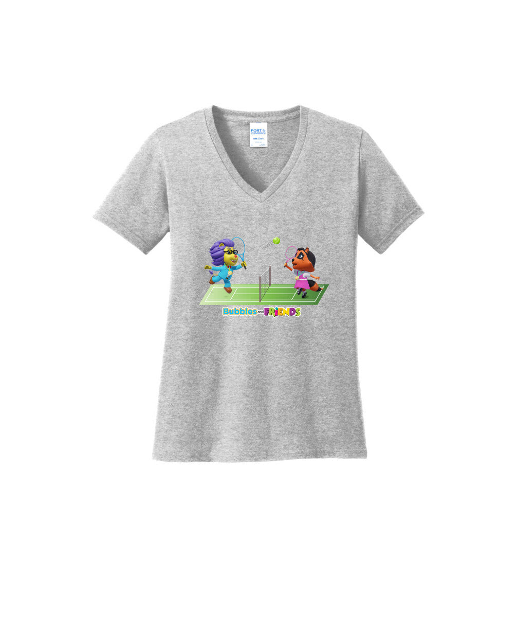 Bubbles and Friends - Summer Games Collection Tennis Match Women V-Neck T-Shirt