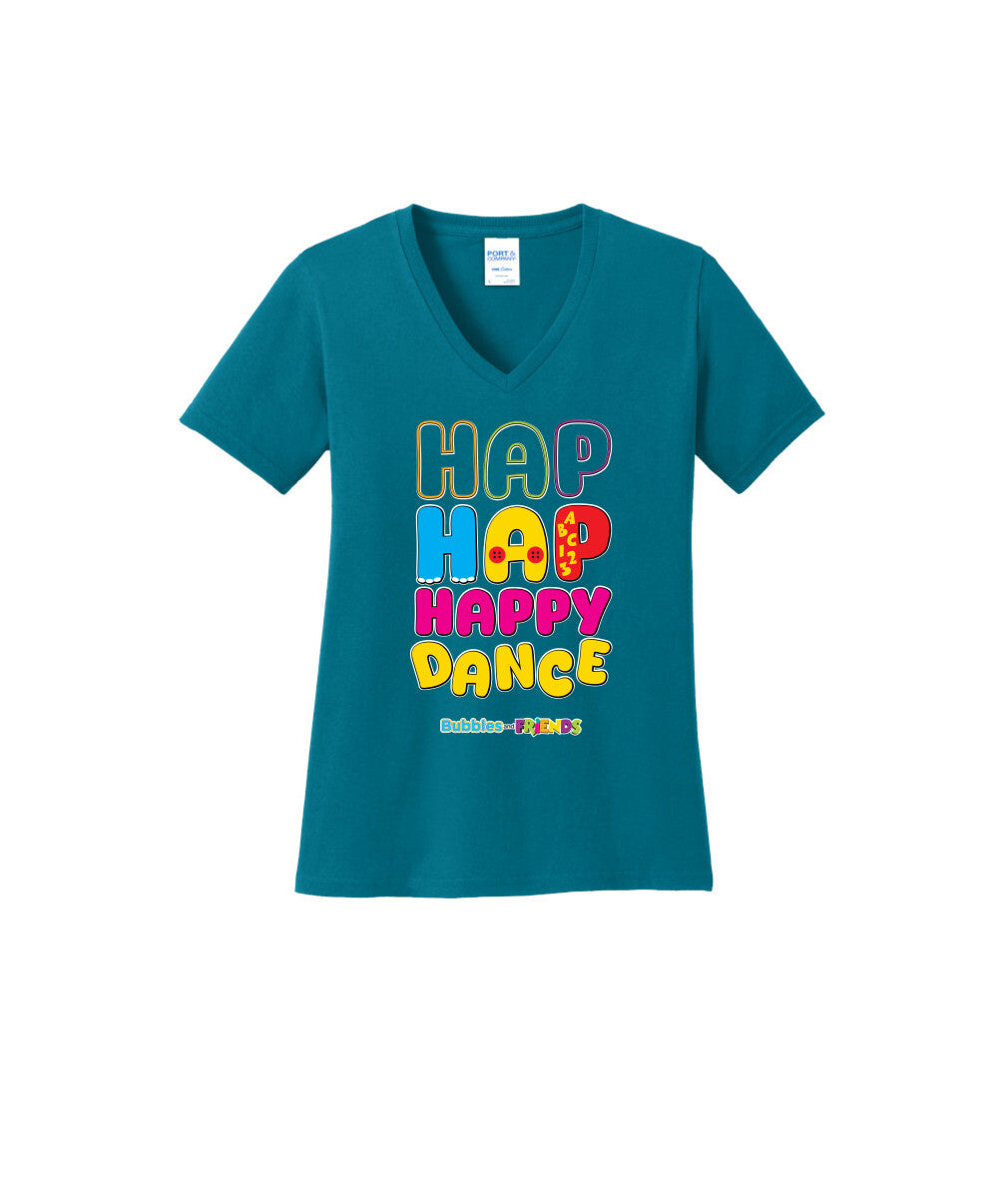 Bubbles and Friends – Happy Dance Collection Hap Hap Happy Dance Women V-Neck T-Shirt