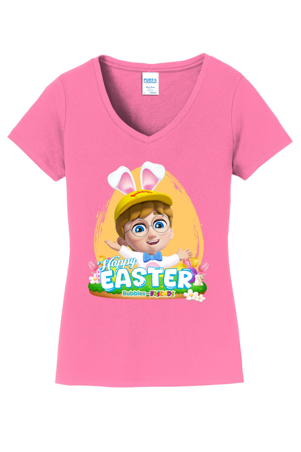 Bubbles & Friends Easter Braden Womens V-Neck Tee