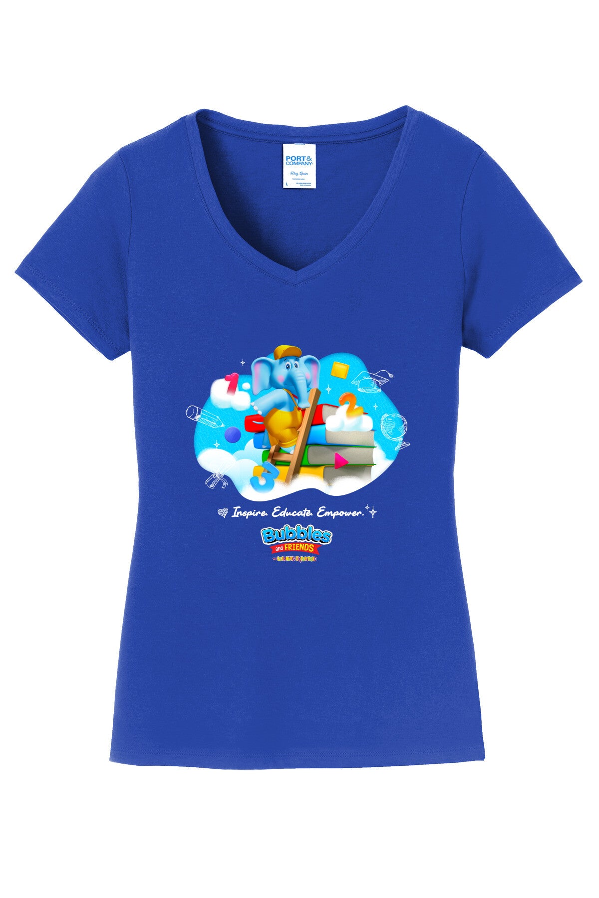 Bubbles & Friends Inspire Educate Empower Women's V-Neck Tee