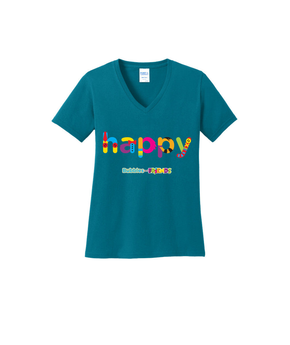 Bubbles and Friends - Happy Womens V-Neck T-Shirt