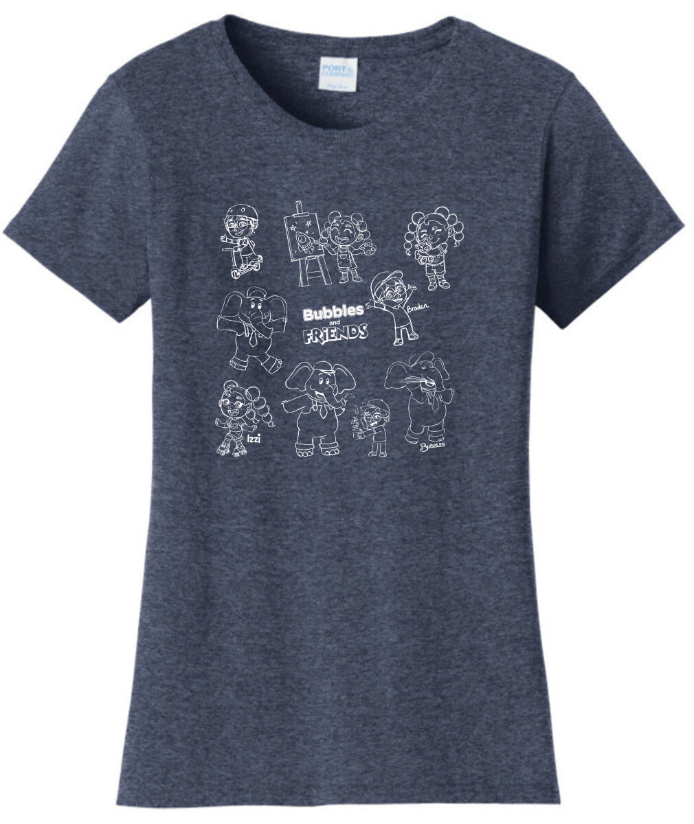 Bubbles and Friends - Happy Doodles (White) Ladies T-Shirt