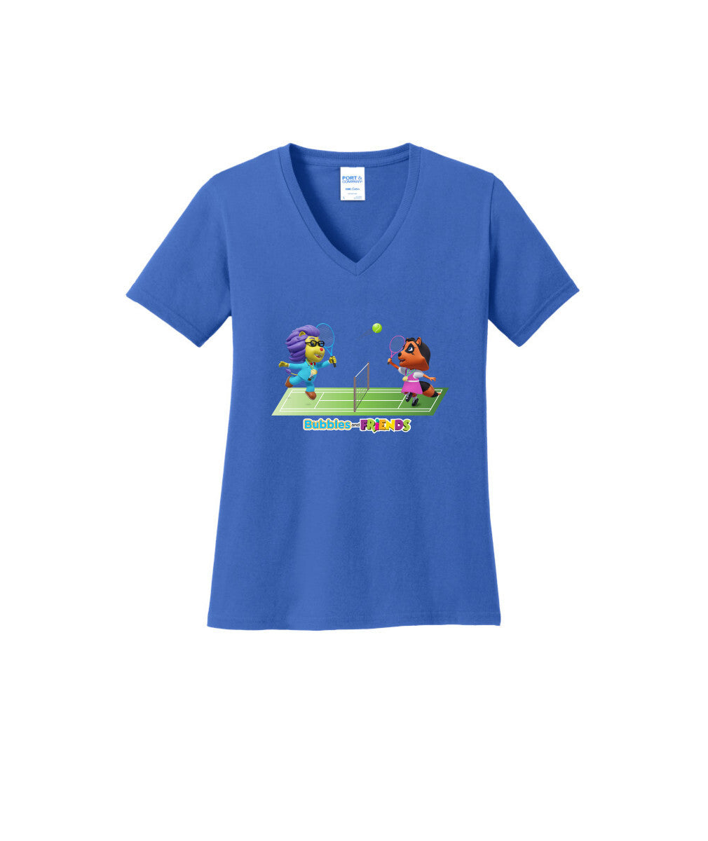 Bubbles and Friends - Summer Games Collection Tennis Match Women V-Neck T-Shirt