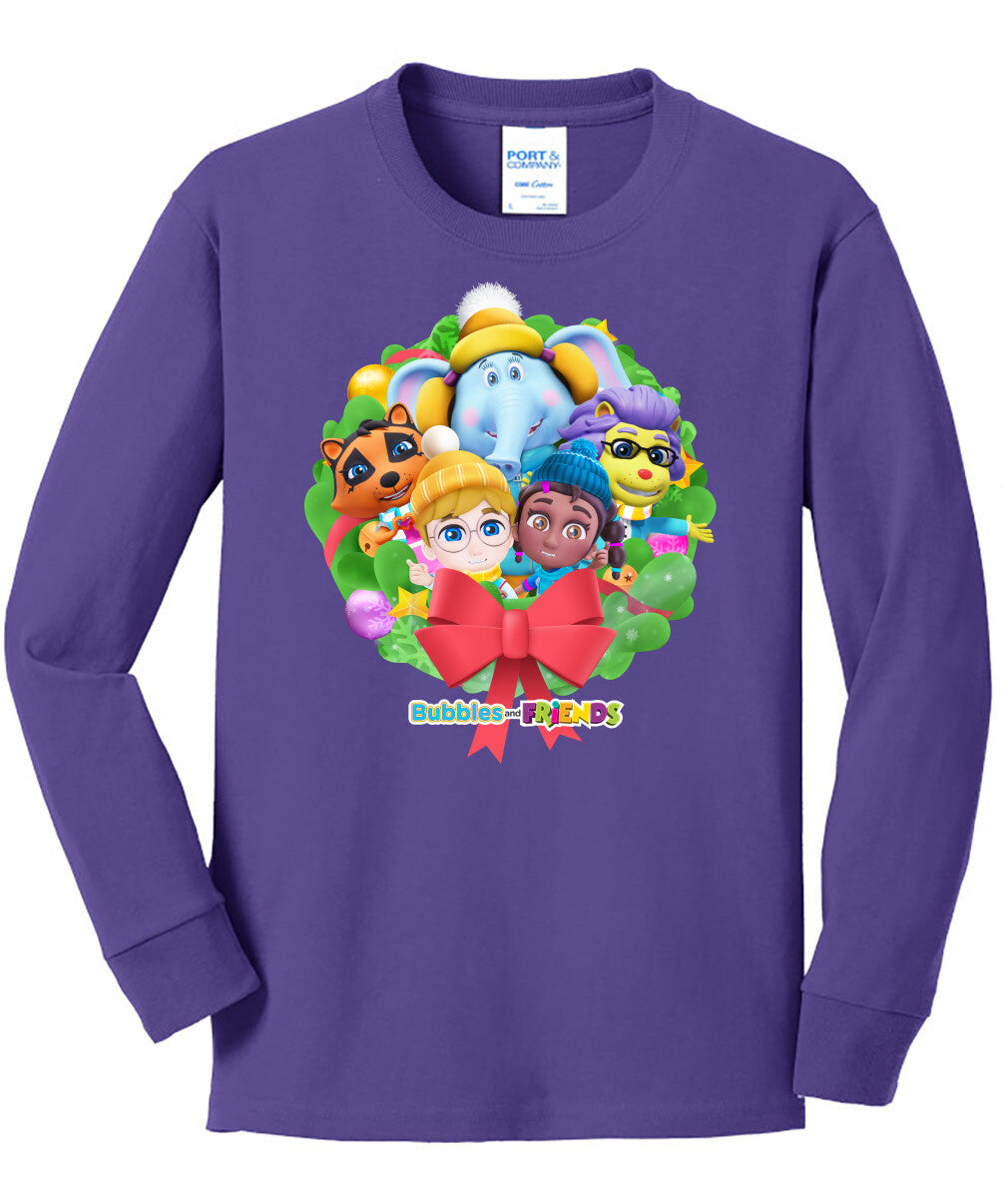 Bubbles & Friends Holiday Children's Long Sleeve T-Shirt- Holiday Friends