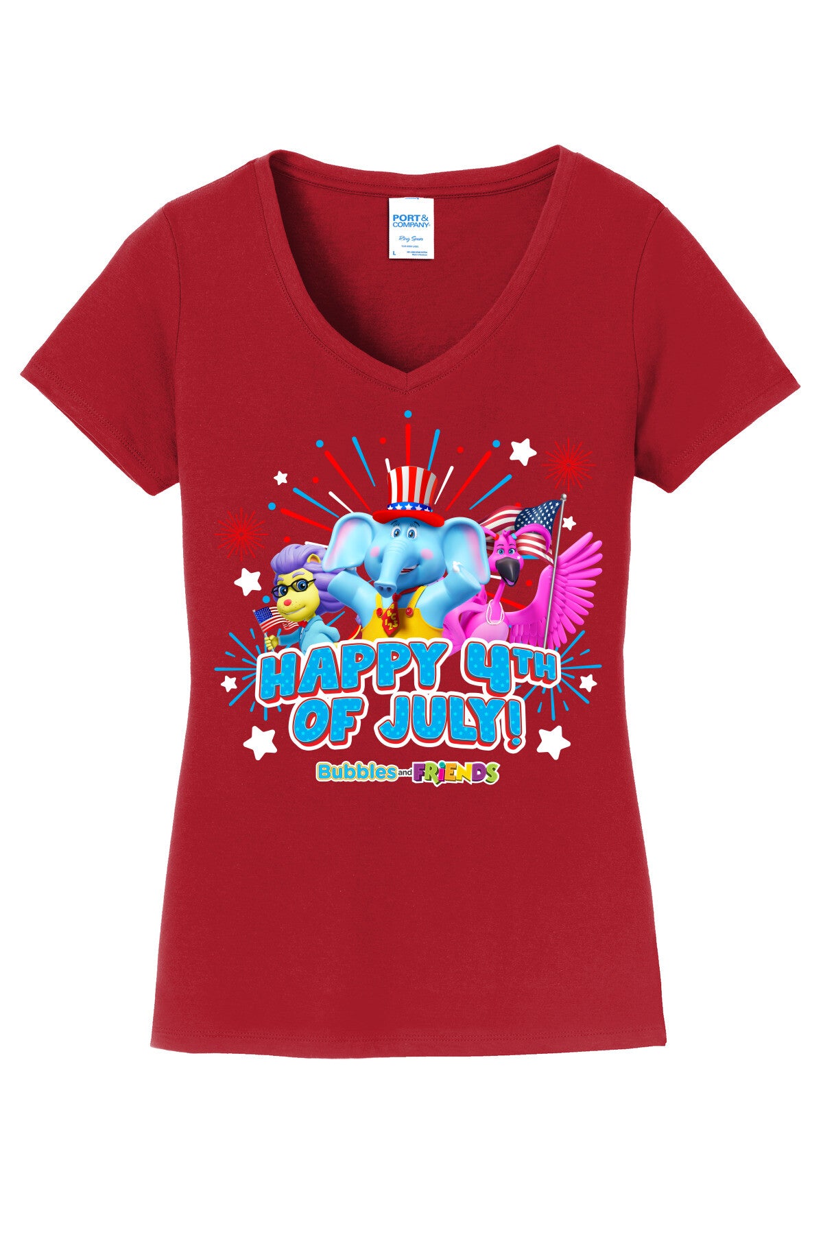 Bubbles & Friends July 4th V-Neck Tee