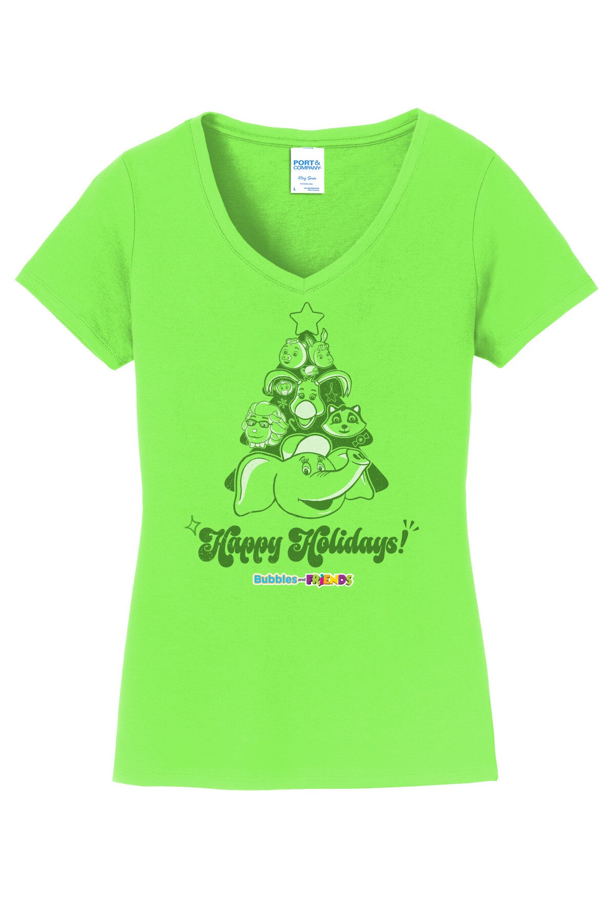 Bubbles & Friends Holiday Women's V-Neck T-Shirt- Christmas Tree