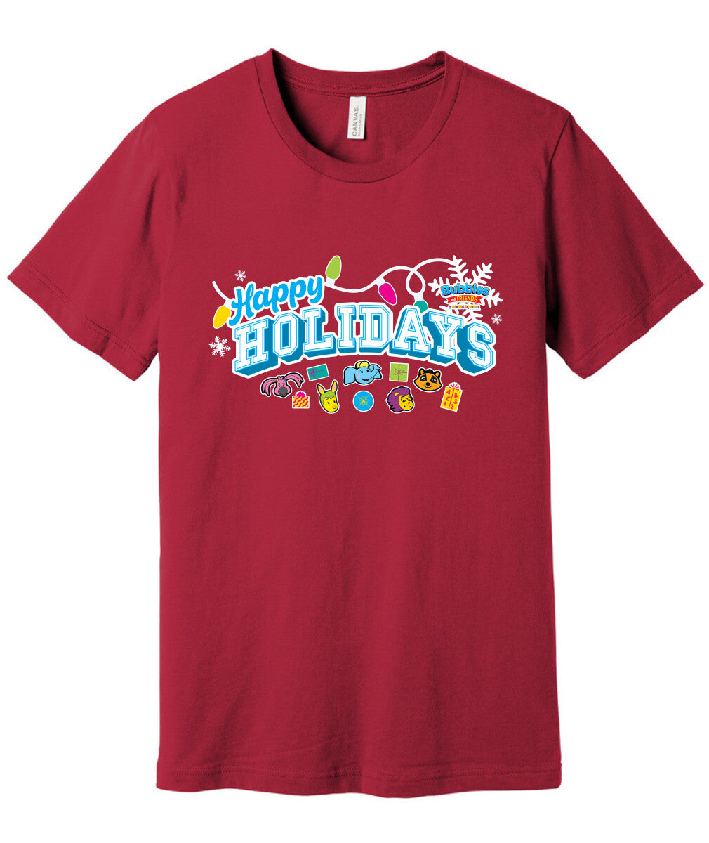 Bubbles & Friends Holiday Happy Holidays Unisex Short Sleeve Tee