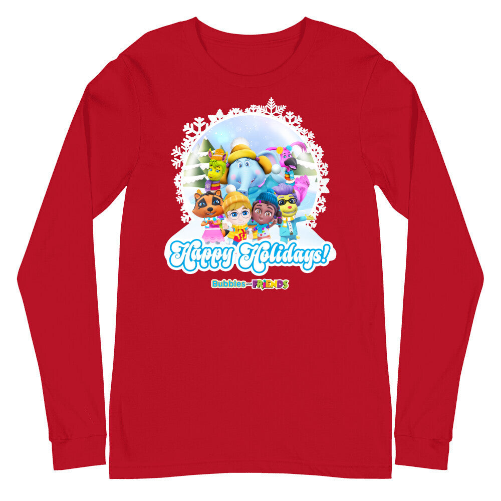 Bubbles & Friends Holiday Adult Long Sleeve T-Shirt- All Friends Snowflake