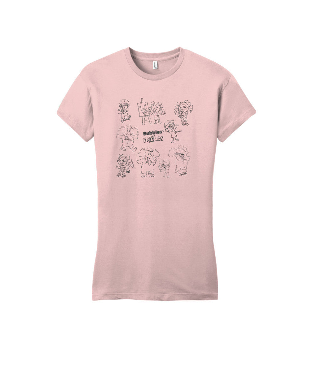 Bubbles and Friends - Happy Doodles Team Ladies T-Shirt (Fitted)