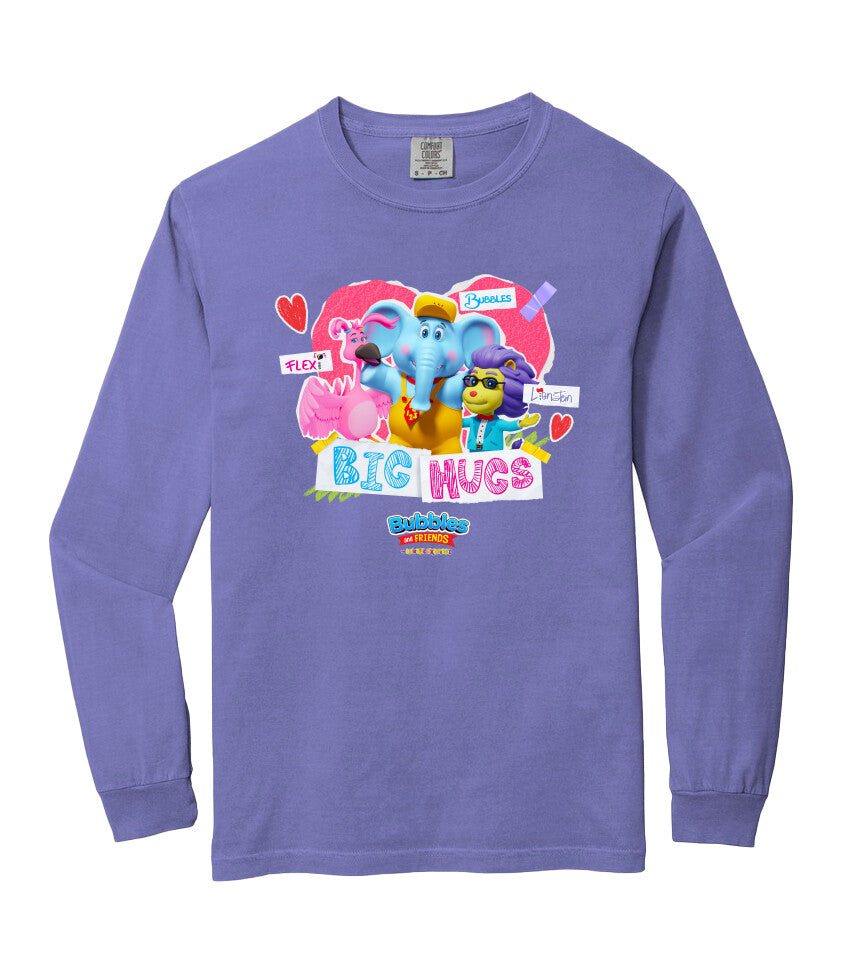 Bubbles & Friends Valentines Big Hugs Heavyweight Long Sleeve Tee