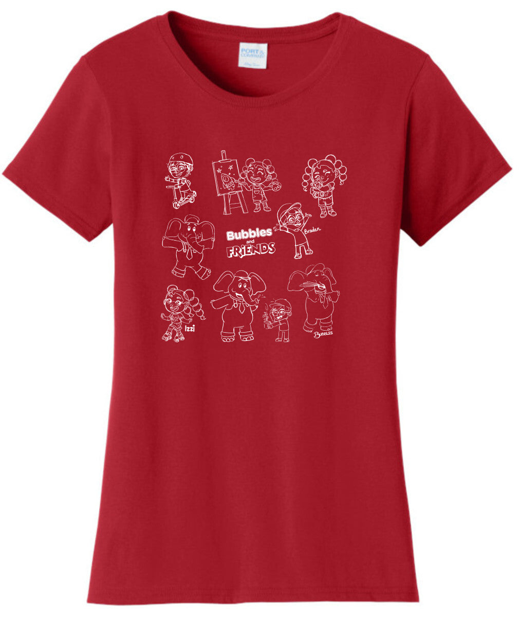 Bubbles and Friends - Happy Doodles (White) Ladies T-Shirt