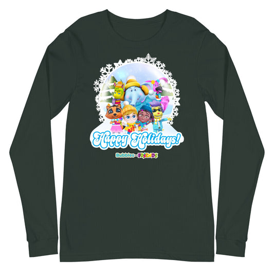 Bubbles & Friends Holiday Adult Long Sleeve T-Shirt- All Friends Snowflake