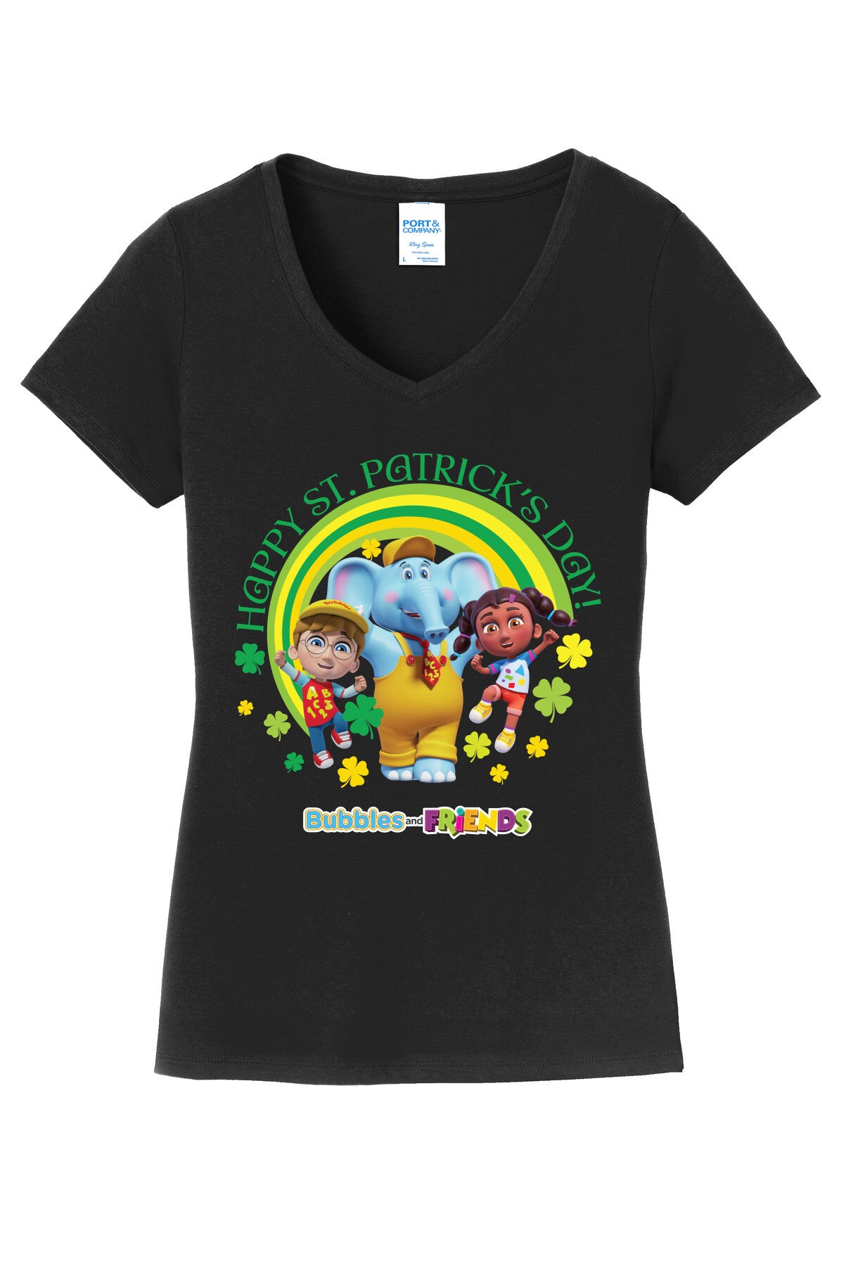 Bubbles & Friends Happy St. Patricks Day Womens V-Neck Tee