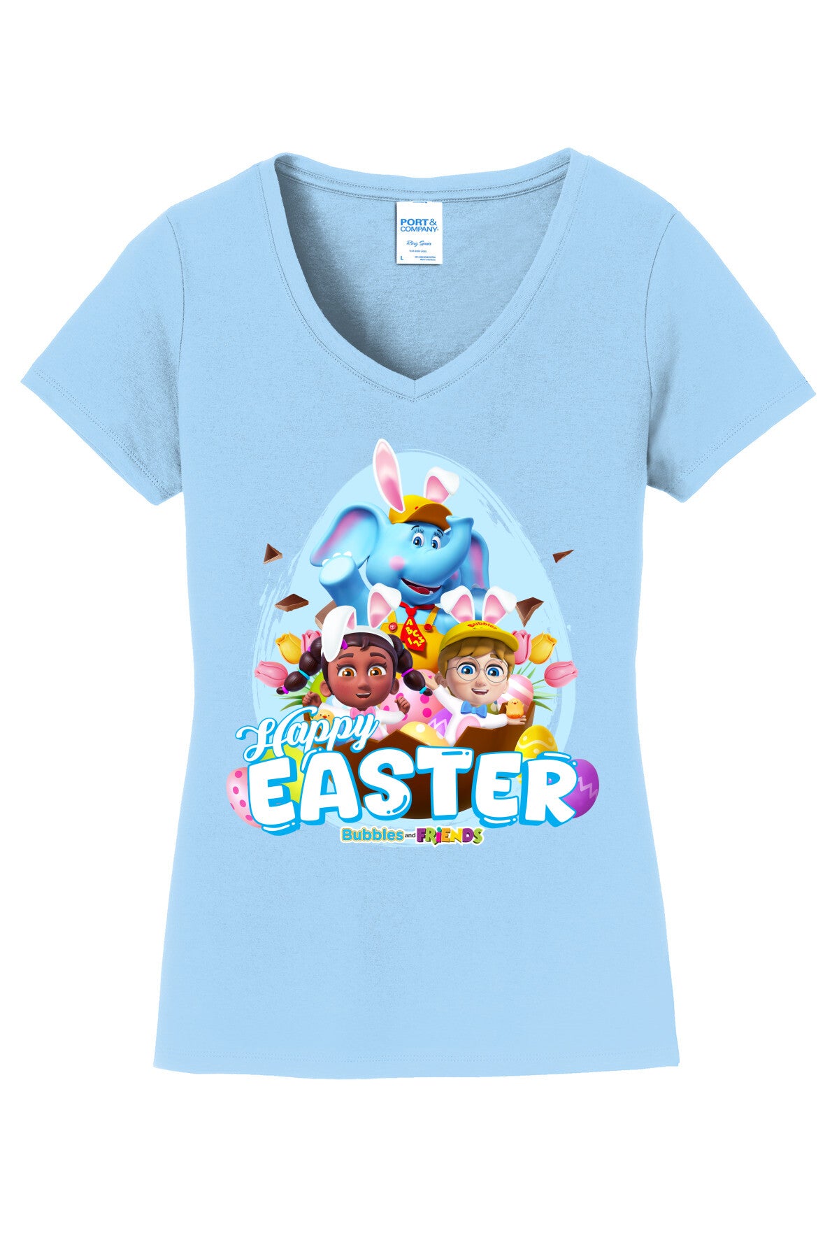 Bubbles & Friends Easter Friends Womens V-Neck Tee