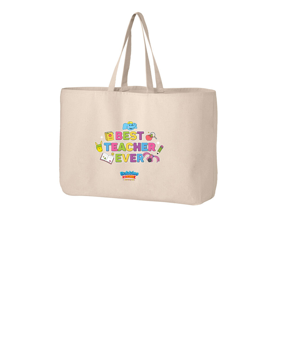 Bubbles & Friends Best Teacher Ever Jumbo Canvas Tote Bag