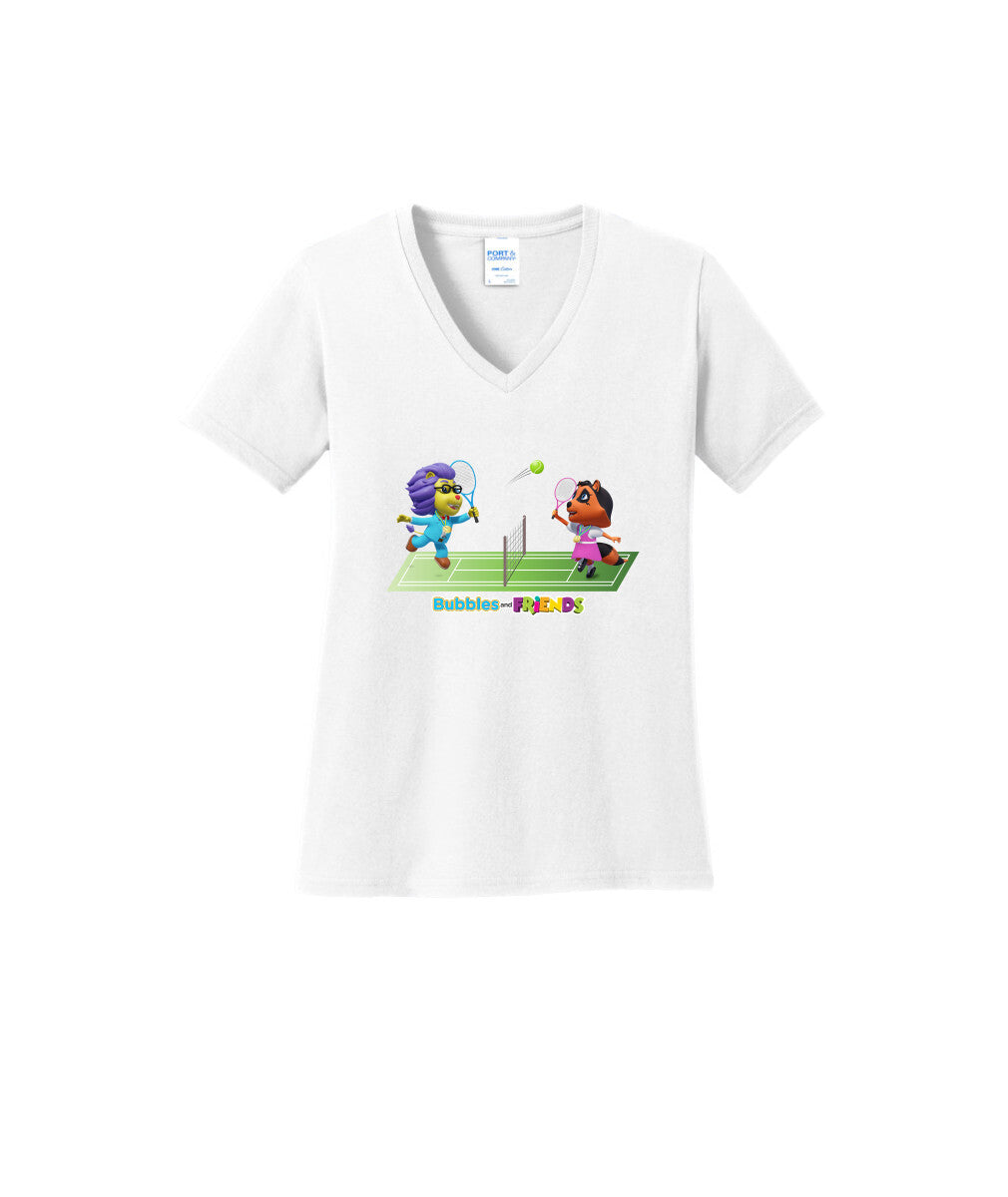 Bubbles and Friends - Summer Games Collection Tennis Match Women V-Neck T-Shirt