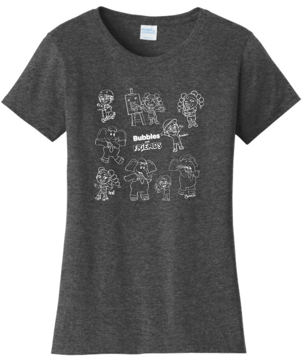 Bubbles and Friends - Happy Doodles (White) Ladies T-Shirt