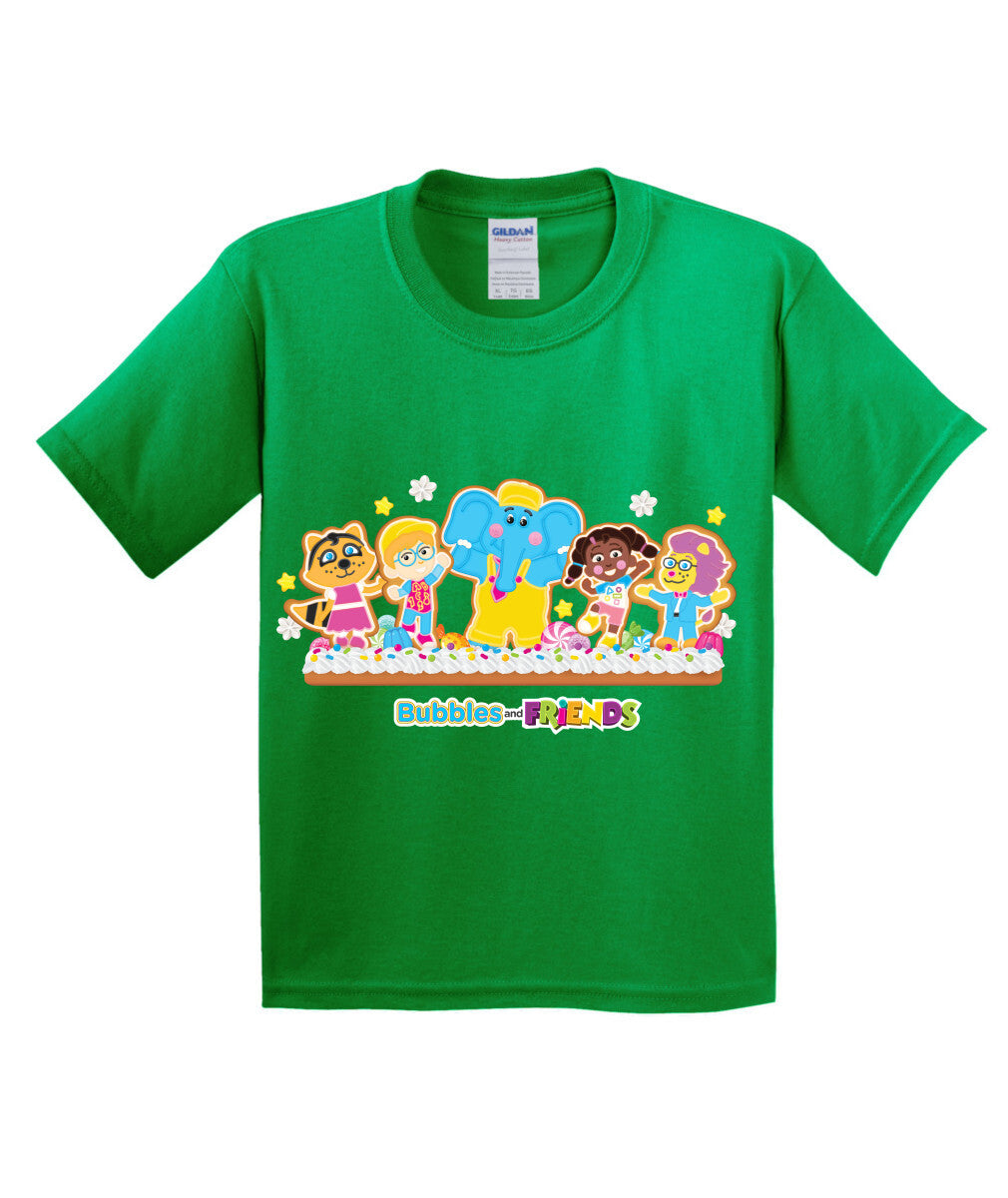 Bubbles & Friends Holiday Youth T-Shirt- Gingerbread Friends