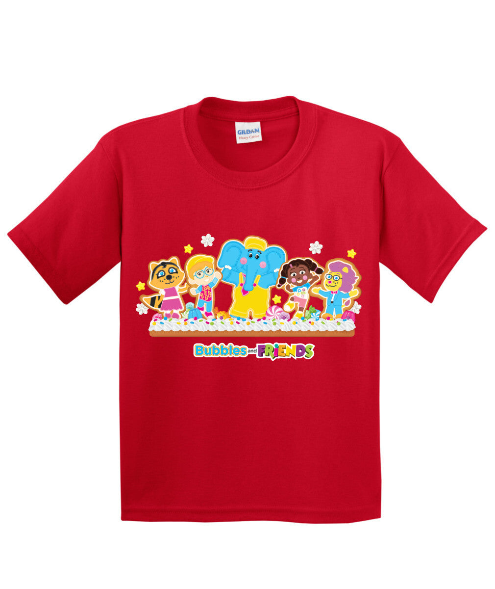 Bubbles & Friends Holiday Youth T-Shirt- Gingerbread Friends