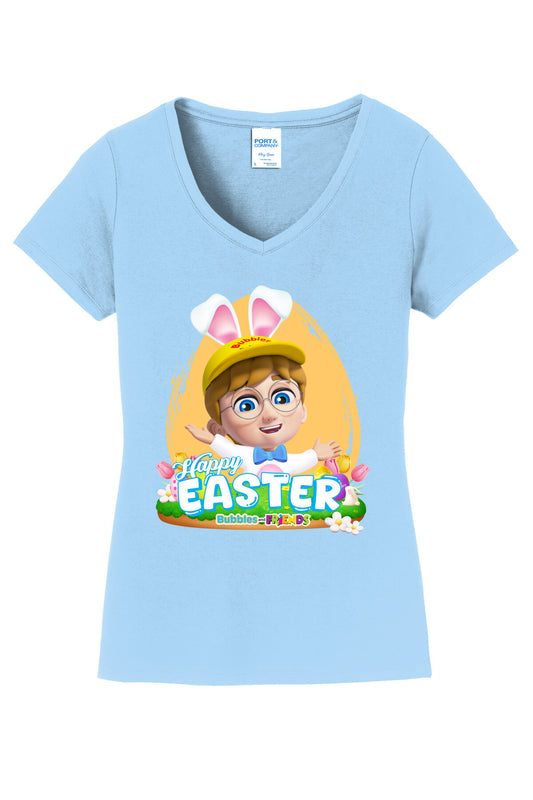 Bubbles & Friends Easter Braden Womens V-Neck Tee