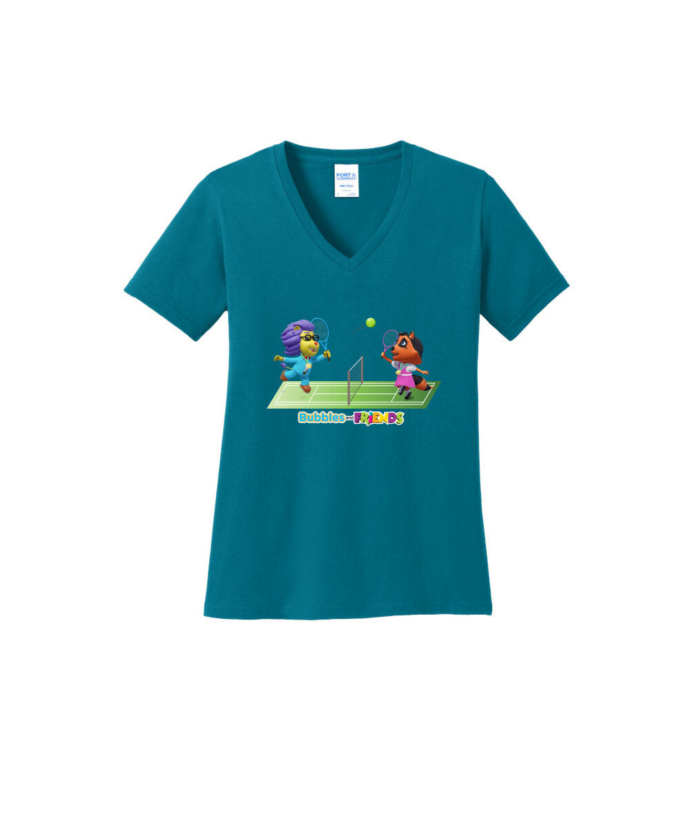 Bubbles and Friends - Summer Games Collection Tennis Match Women V-Neck T-Shirt