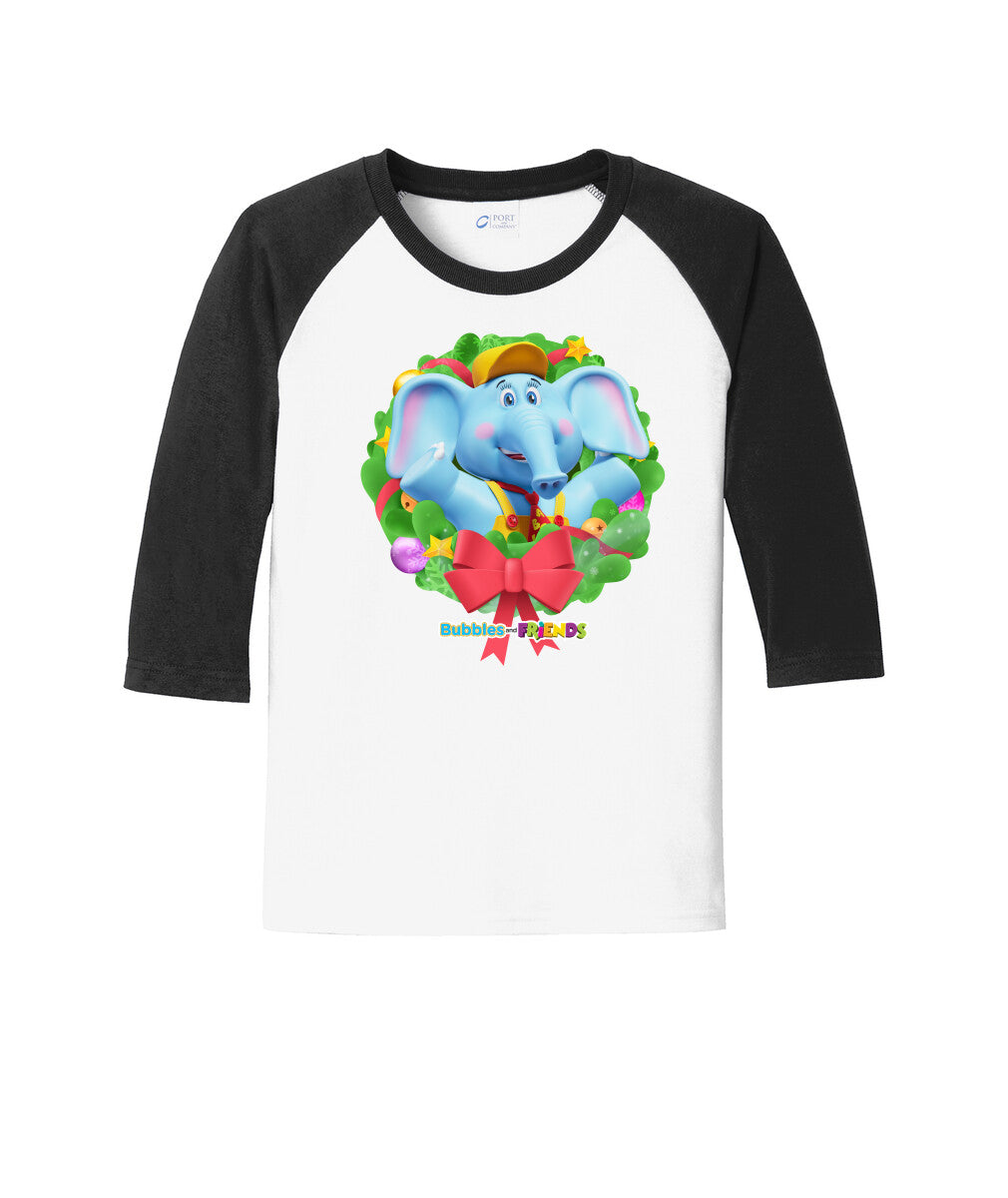 Bubbles & Friends Holiday  Youth 3/4 Sleeve Raglan Tee- Bubbles