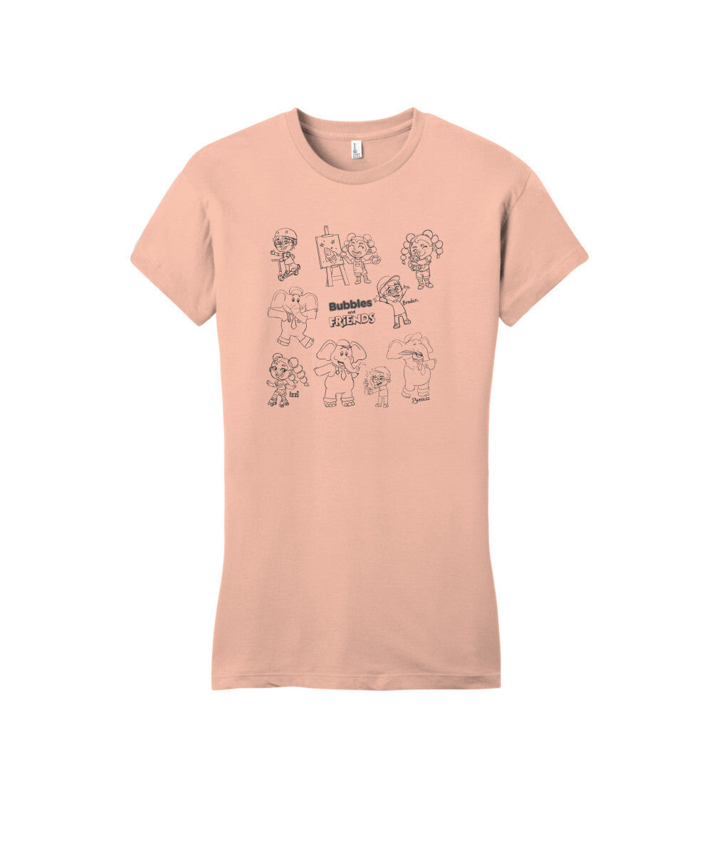 Bubbles and Friends - Happy Doodles Team Ladies T-Shirt (Fitted)