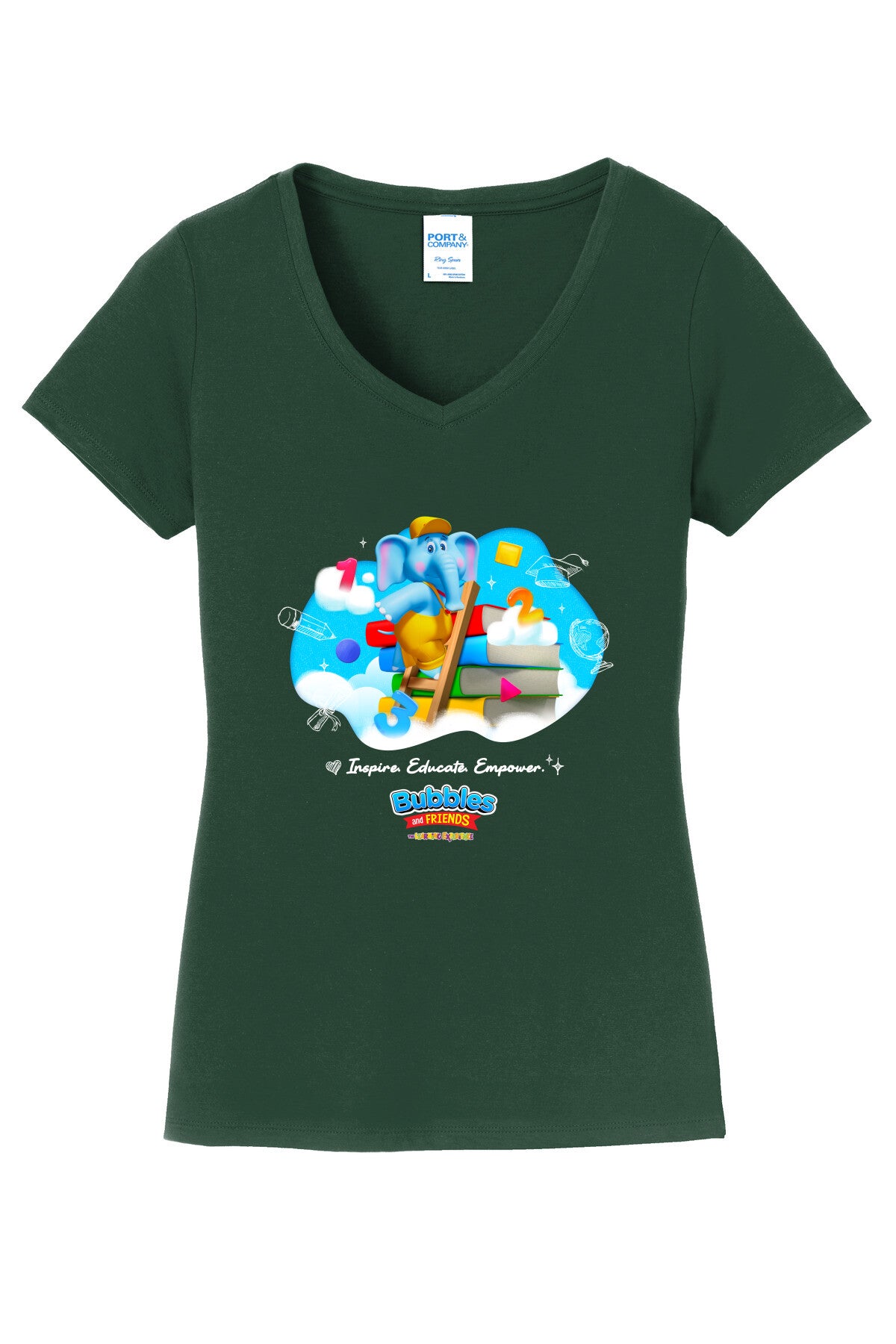 Bubbles & Friends Inspire Educate Empower Women's V-Neck Tee