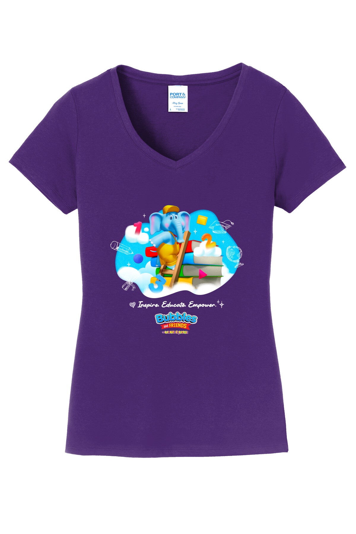 Bubbles & Friends Inspire Educate Empower Women's V-Neck Tee