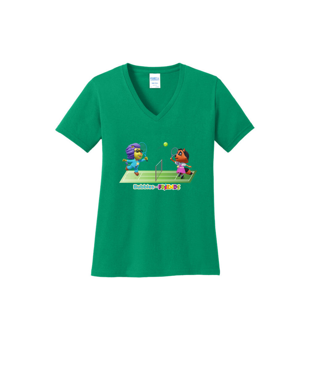 Bubbles and Friends - Summer Games Collection Tennis Match Women V-Neck T-Shirt