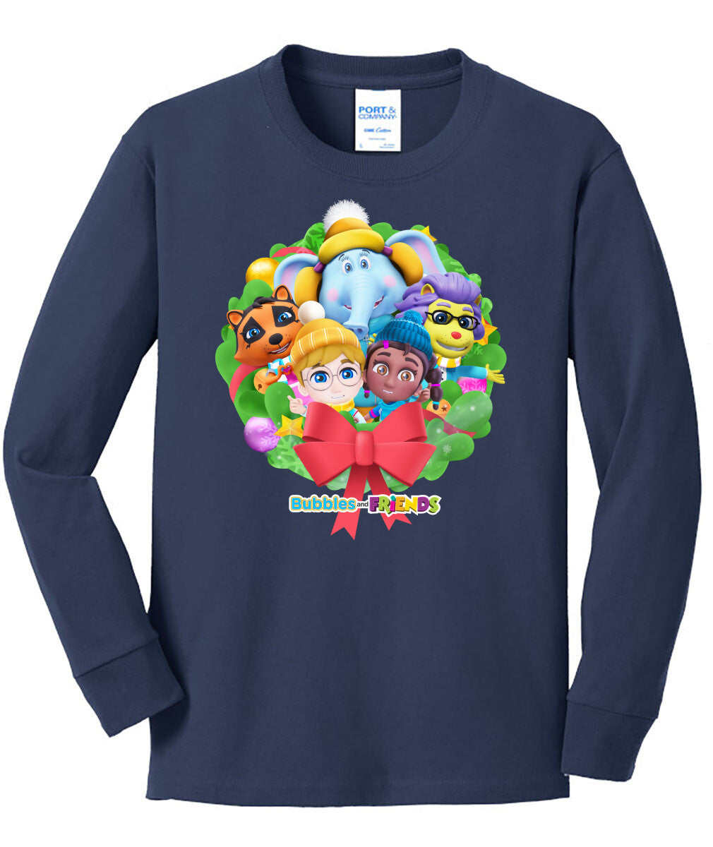 Bubbles & Friends Holiday Children's Long Sleeve T-Shirt- Holiday Friends