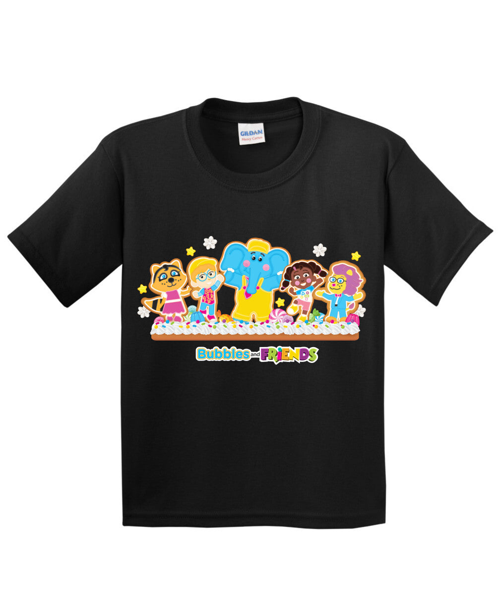 Bubbles & Friends Holiday Youth T-Shirt- Gingerbread Friends