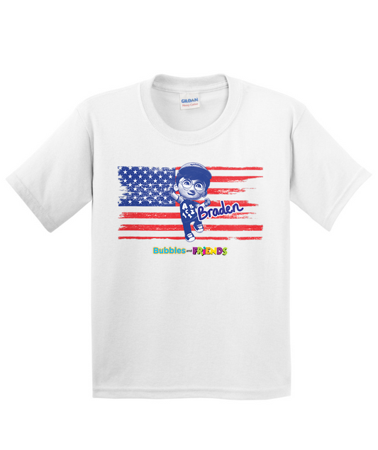 Bubbles and Friends - 4th of July Braden Flag Children T-Shirt