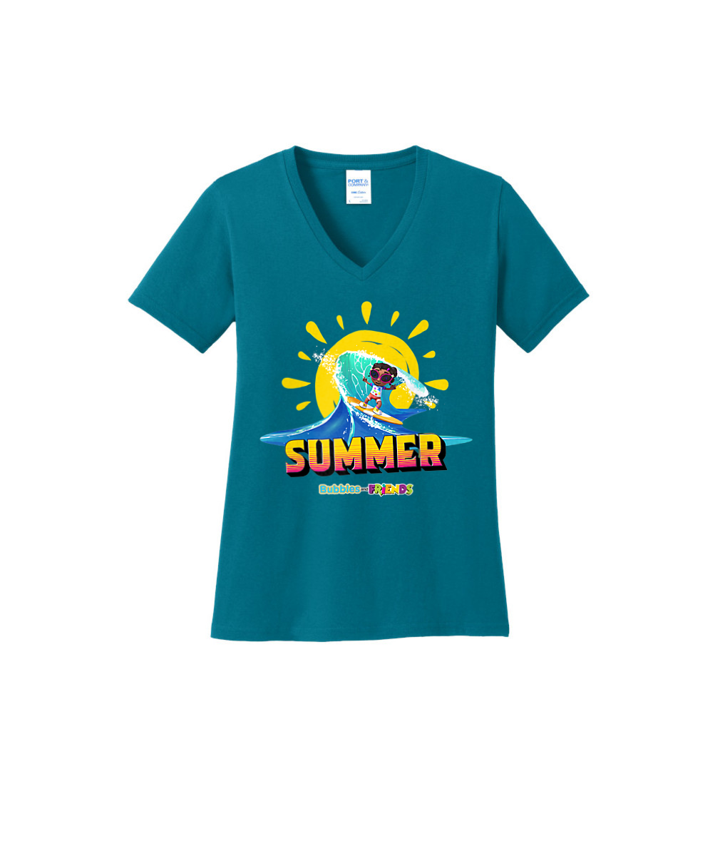 Bubbles and Friends - Summer Collection Surfing Izzi Women V-Neck T-Shirt