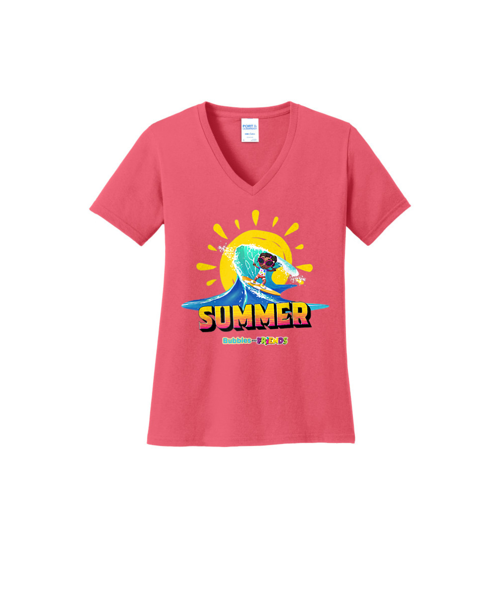 Bubbles and Friends - Summer Collection Surfing Izzi Women V-Neck T-Shirt