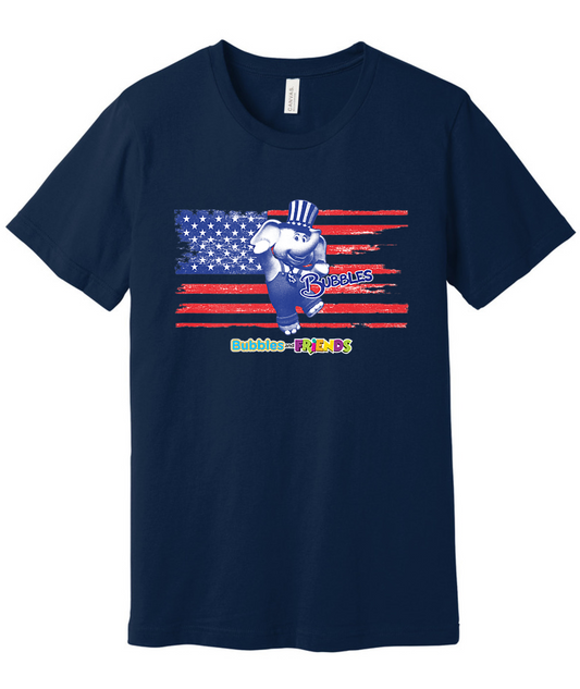 Bubbles and Friends - 4th of July Bubbles Flag Adult T-Shirt