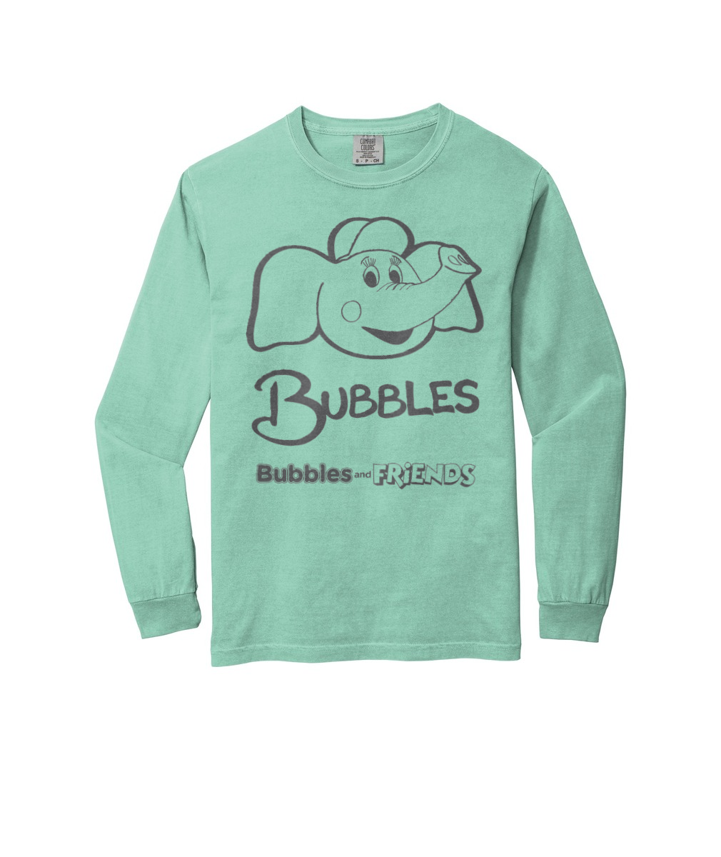 Bubbles and Friends - Bubbles Long Sleeve Adult T-Shirt (Charcoal outline)