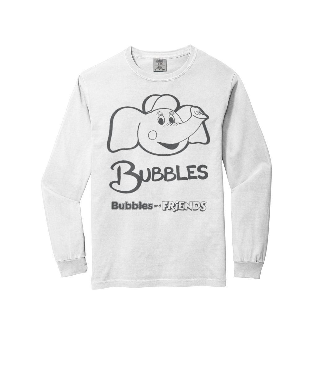 Bubbles and Friends - Bubbles Long Sleeve Adult T-Shirt (Charcoal outline)