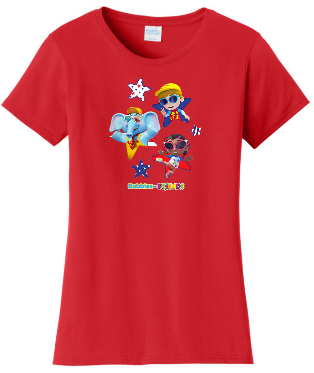 Bubbles and Friends - 4th of July Team Stars Womens T-Shirt