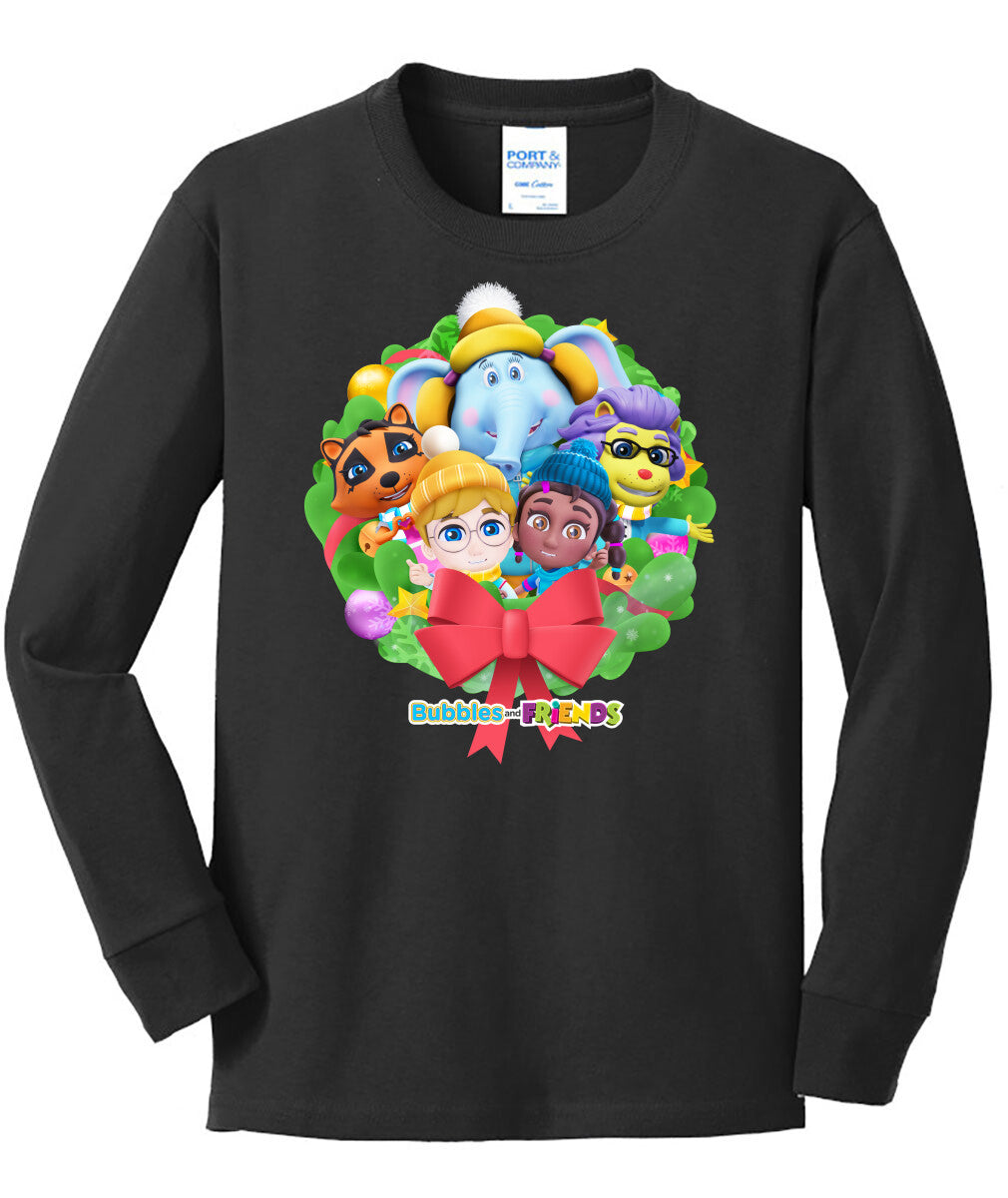 Bubbles & Friends Holiday Children's Long Sleeve T-Shirt- Holiday Friends