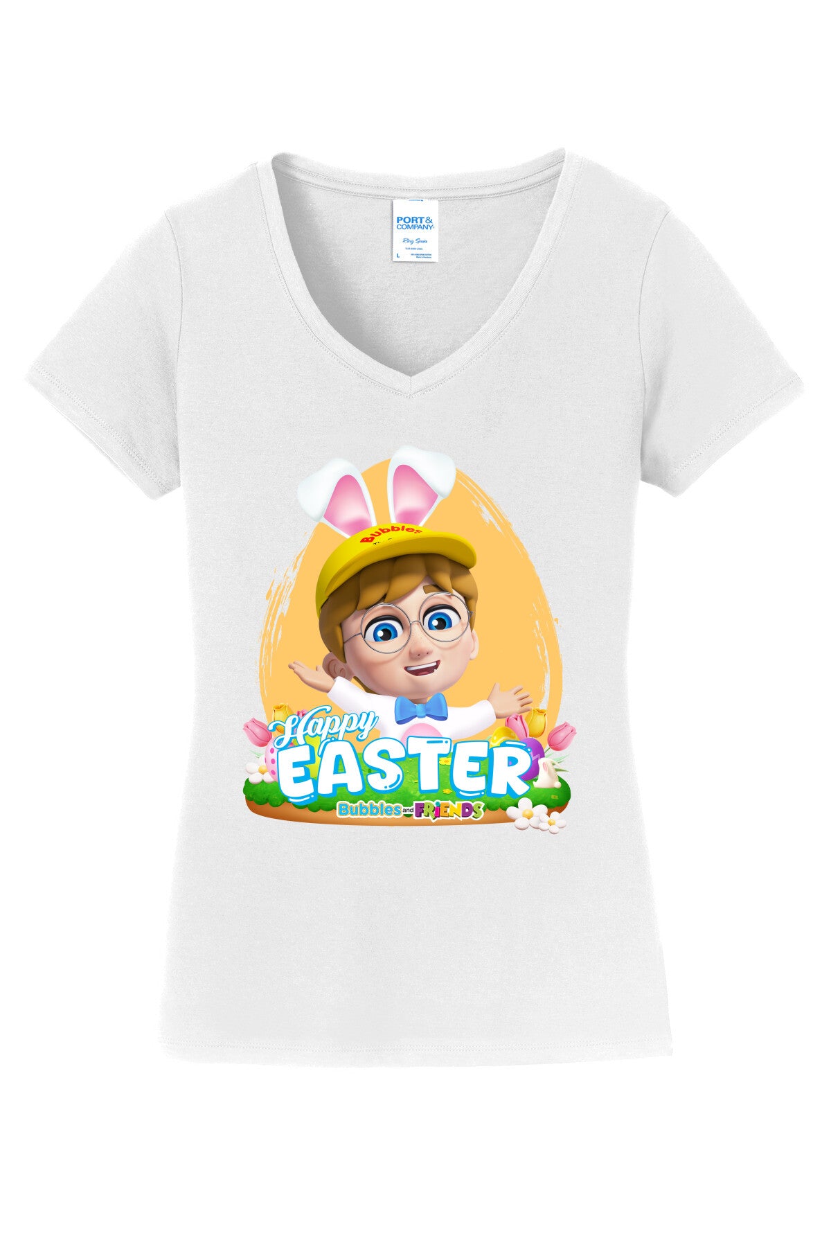 Bubbles & Friends Easter Braden Womens V-Neck Tee