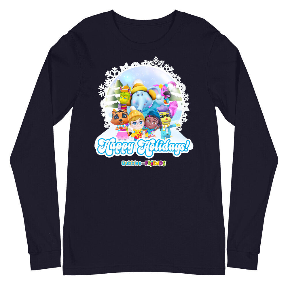 Bubbles & Friends Holiday Adult Long Sleeve T-Shirt- All Friends Snowflake