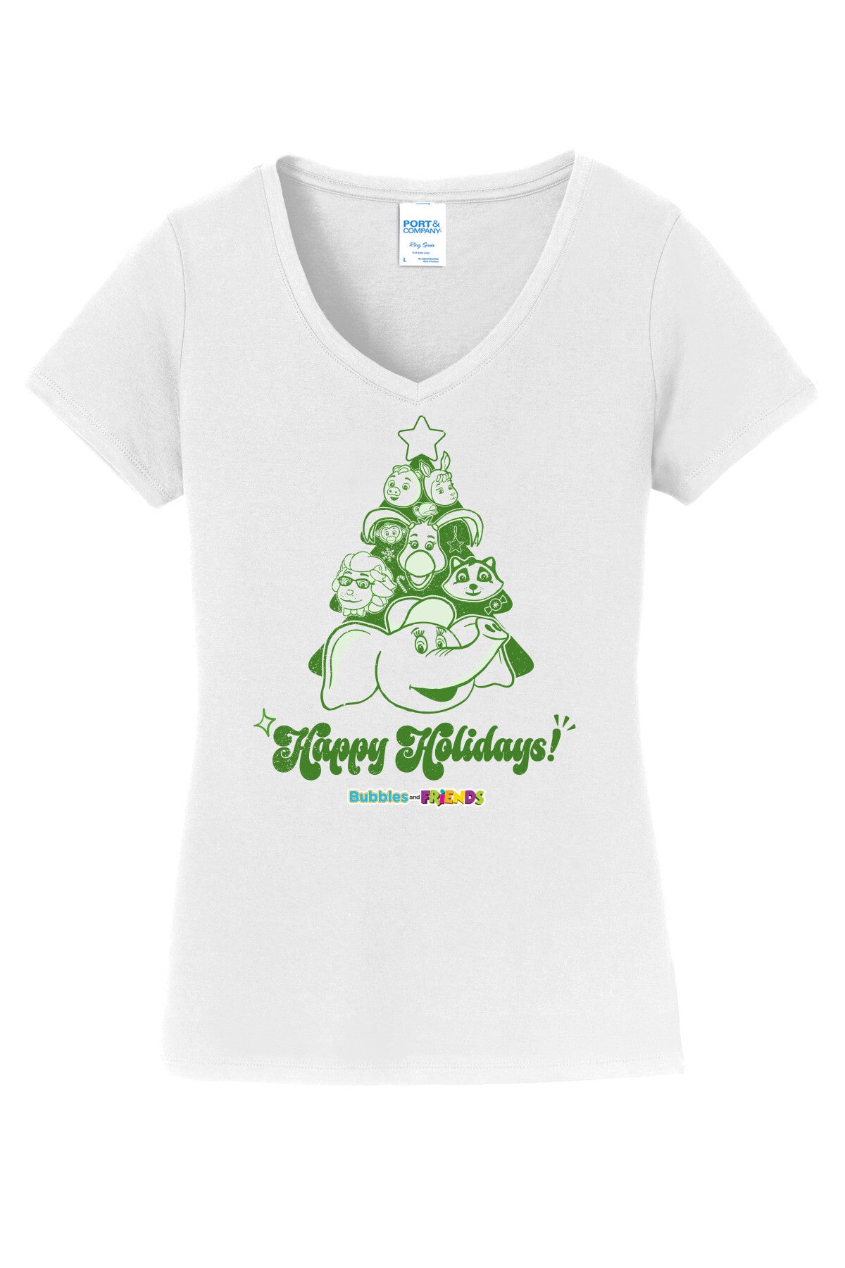 Bubbles & Friends Holiday Women's V-Neck T-Shirt- Christmas Tree