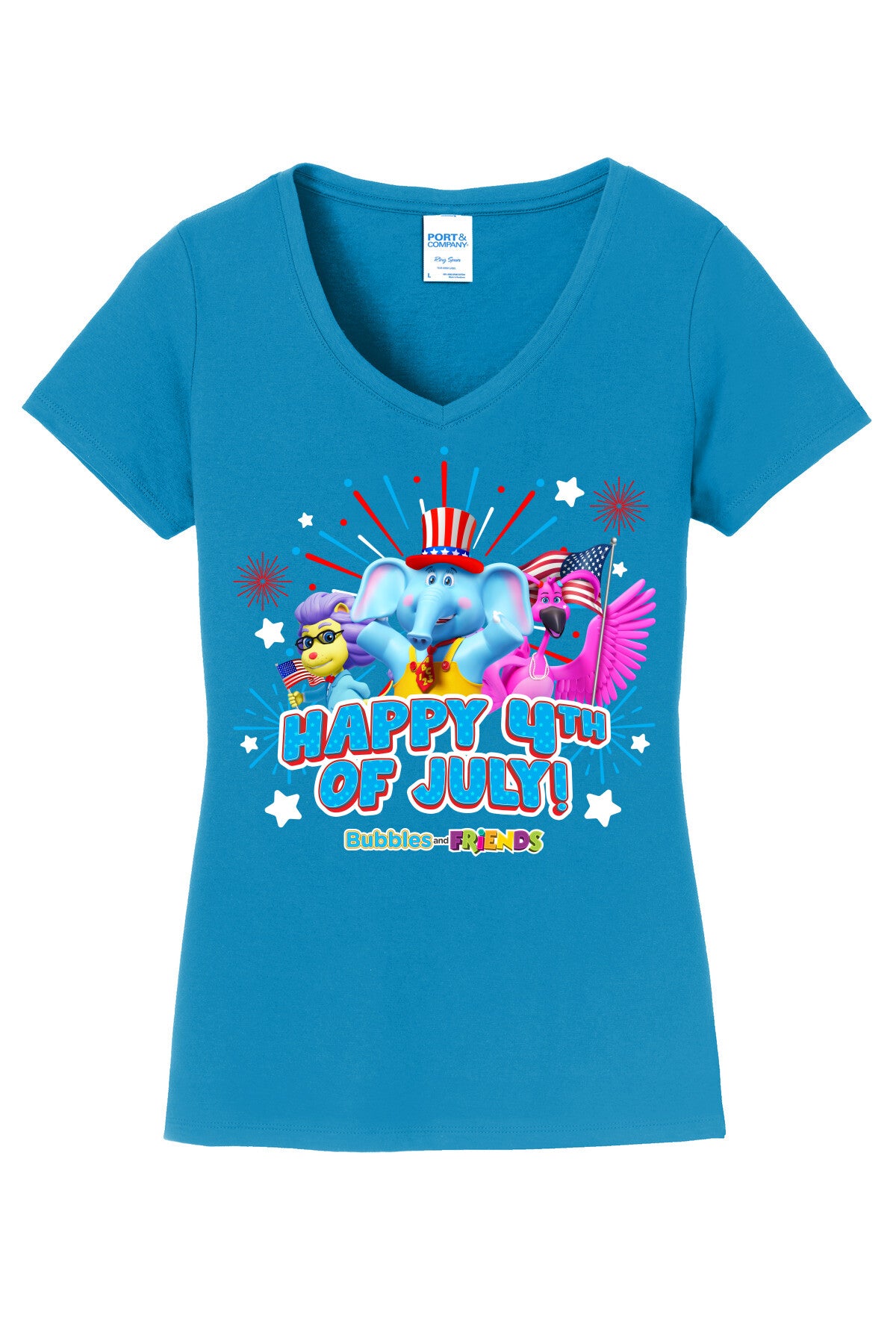 Bubbles & Friends July 4th V-Neck Tee