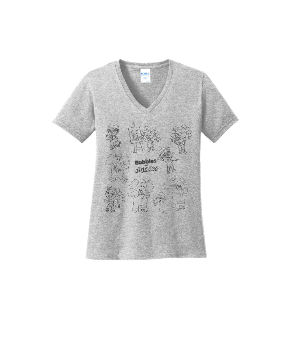 Bubbles and Friends - Happy Doodles Team Ladies V-Neck T-Shirt