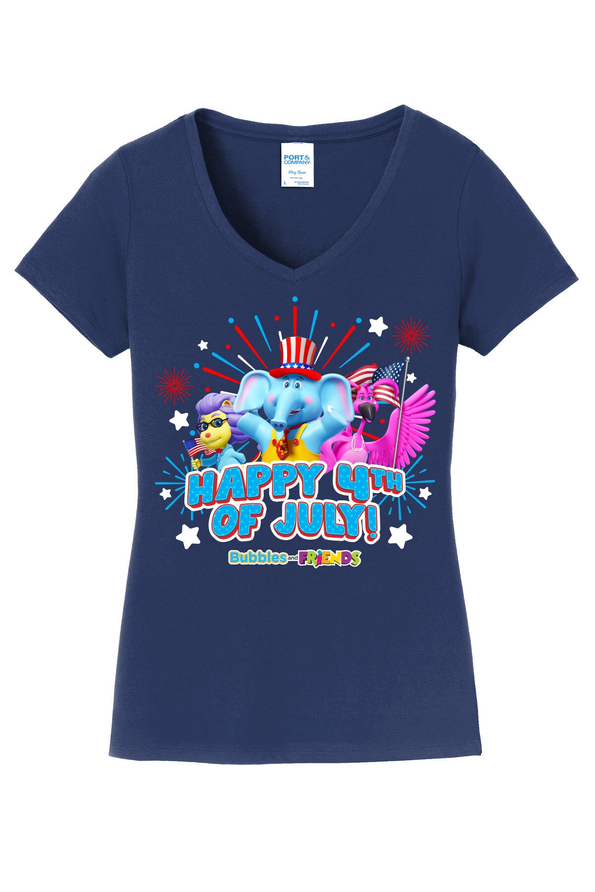 Bubbles & Friends July 4th V-Neck Tee