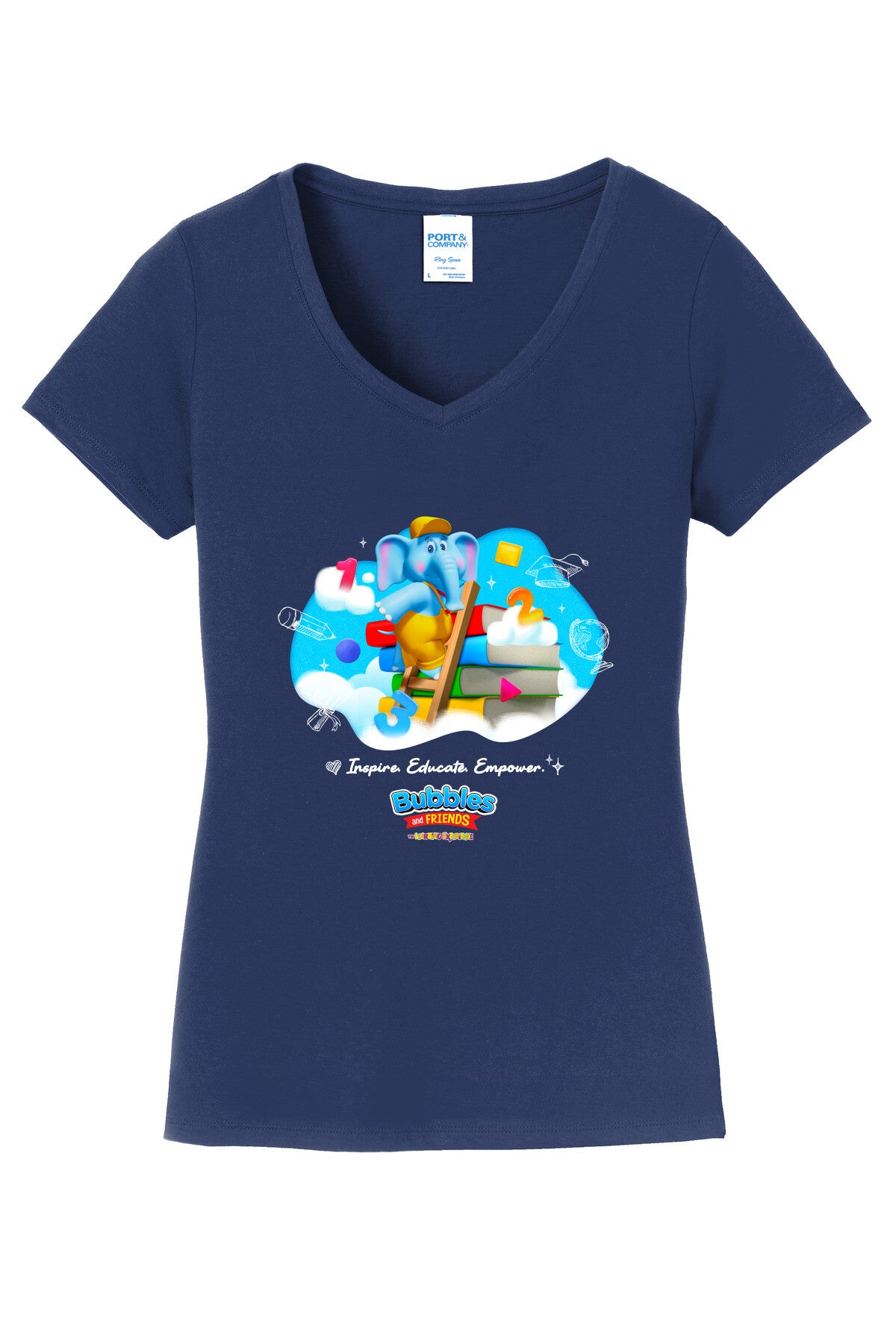 Bubbles & Friends Inspire Educate Empower Women's V-Neck Tee