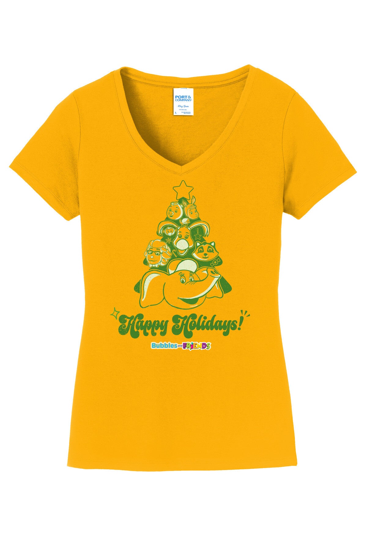 Bubbles & Friends Holiday Women's V-Neck T-Shirt- Christmas Tree