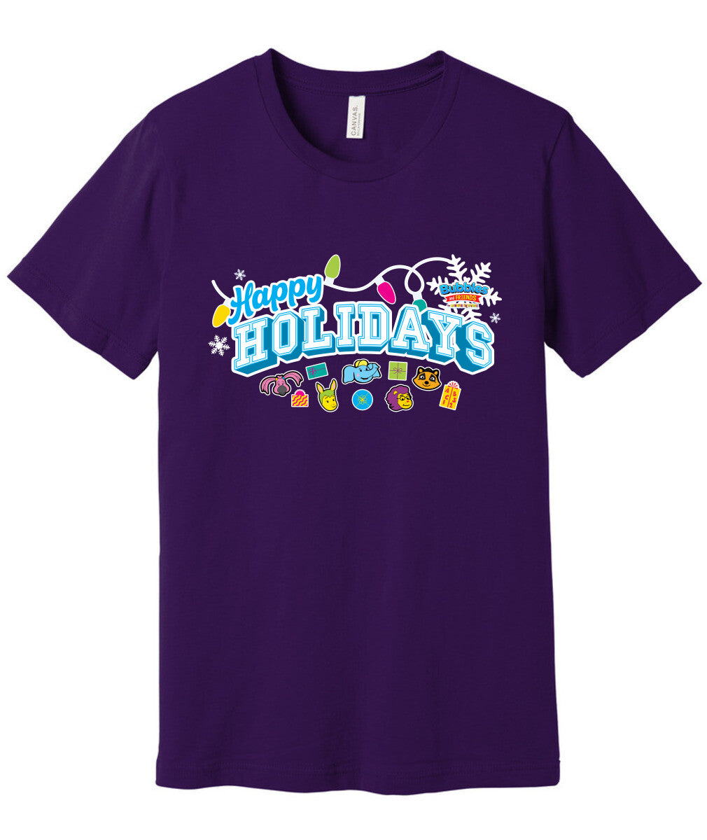 Bubbles & Friends Holiday Happy Holidays Unisex Short Sleeve Tee