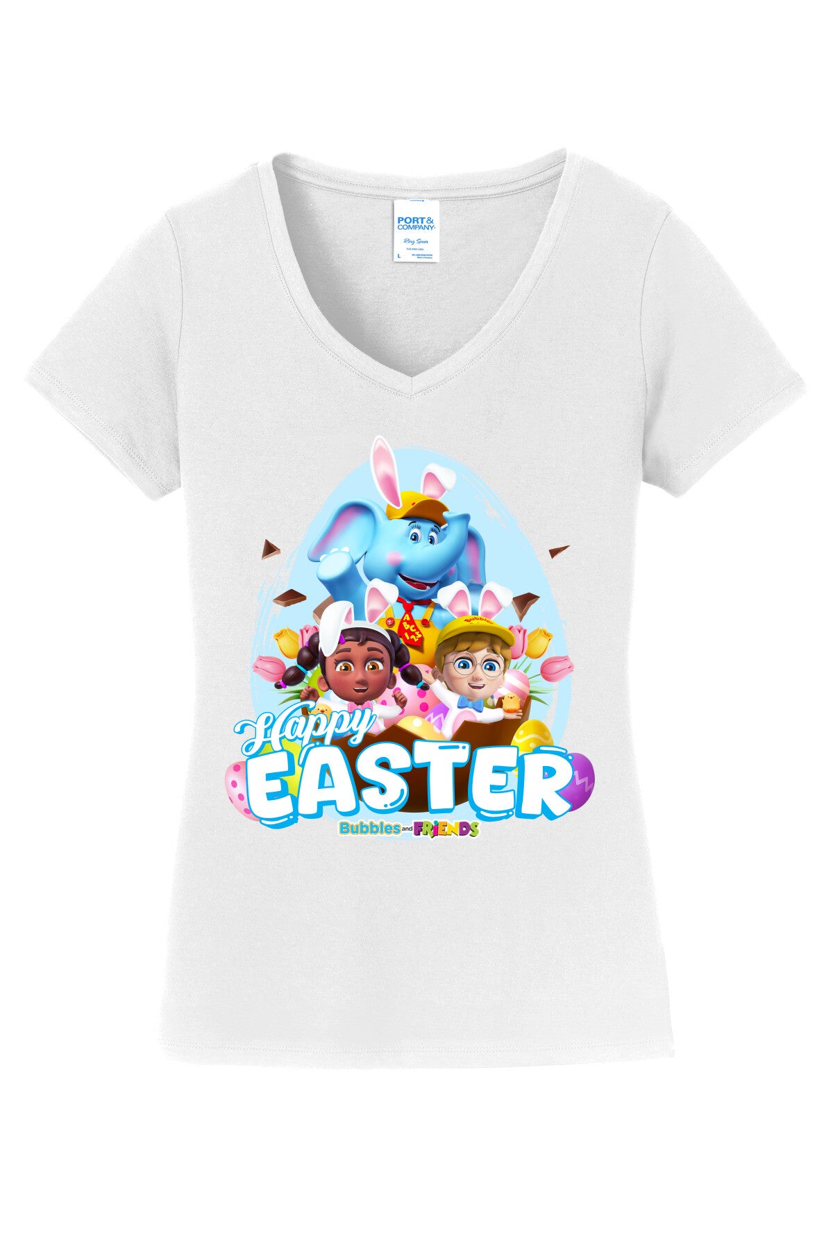 Bubbles & Friends Easter Friends Womens V-Neck Tee